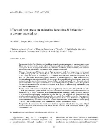 Effects of heat stress on endocrine functions - Indian Council of ...