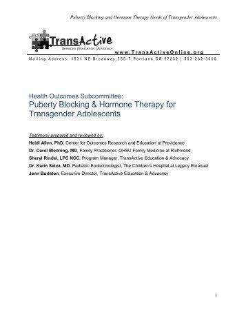 Puberty Blocking & Hormone Therapy for Transgender ... - TransActive