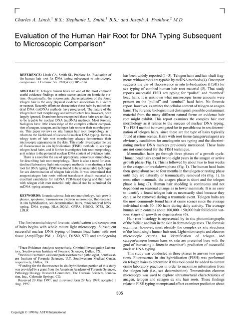 Evaluation of the human hair root for DNA typing ... - Library