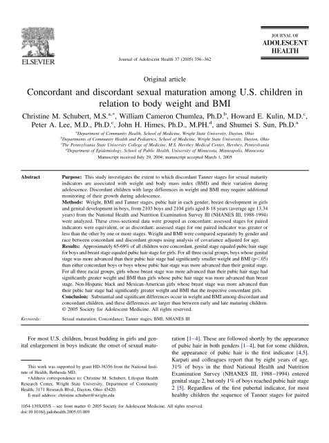 Concordant And Discordant Sexual Maturation Among U S Cds