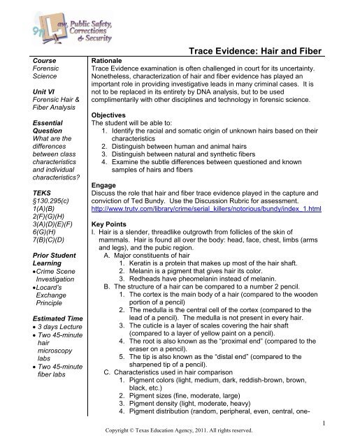 Trace Evidence: Hair and Fiber - Career and Technical Education Trace Evidence: Hair and Fiber - Career and Technical Education