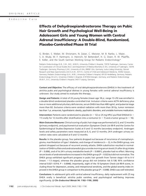 Effects Of Dehydroepiandrosterone Therapy On Pubic Hair Growth