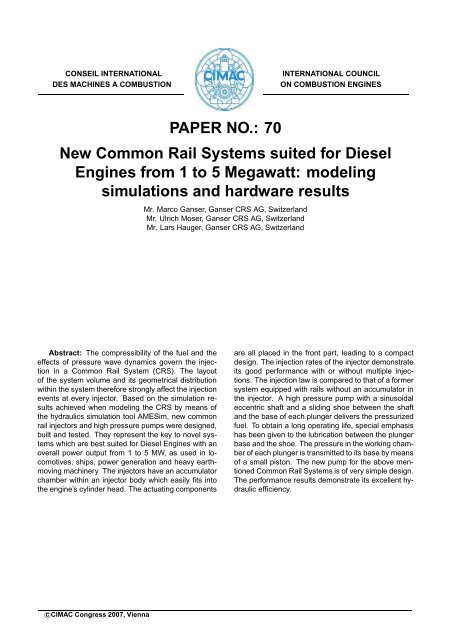 PAPER NO.: 70 New Common Rail Systems ... - Ganser CRS AG