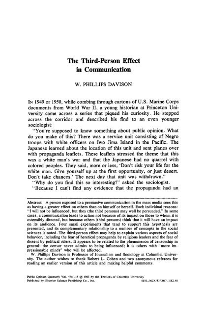 The Third-Person Effect in Communication W. Phillips Davison The ...