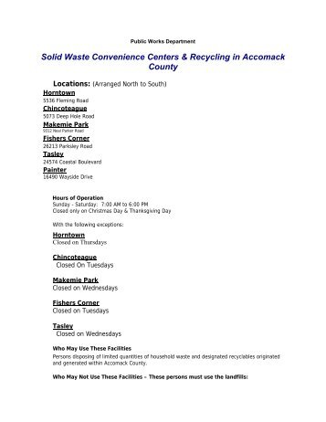 Solid Waste Convenience Centers & Recycling in Accomack County