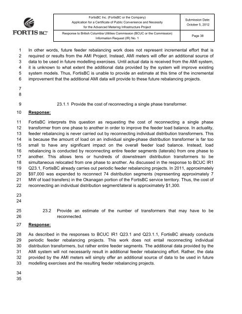 FortisBC Inc. (FortisBC) Application for a Certificate of Public ...