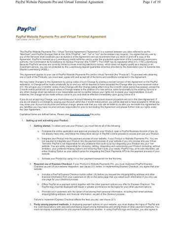 of 19 PayPal Website Payments Pro and Virtual Terminal Agreement