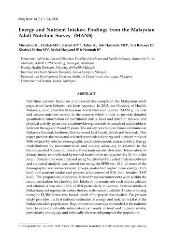 Energy and Nutrient Intakes - Universiti Putra Malaysia Institutional ...