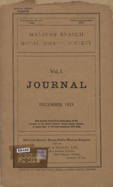 Journal of the Malayan Branch of the Royal Asiatic ... - Sabrizain.org