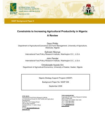 Constraints to Increasing Agricultural Productivity in Nigeria: A Review