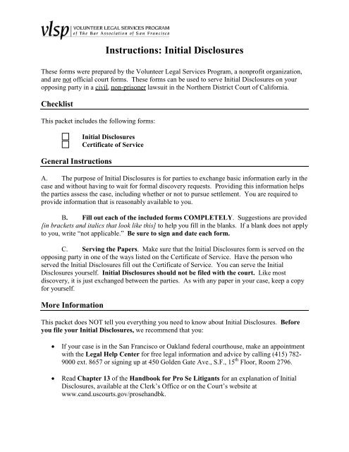 Instructions: Initial Disclosures - United States District Court ...