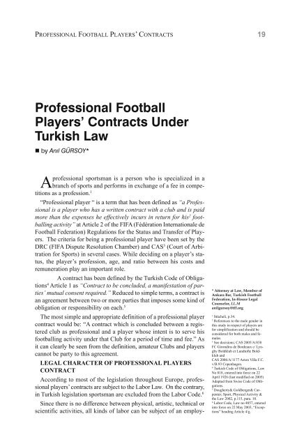 Professional Football Players Contracts Under Turkish Law