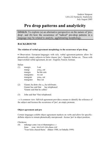 Pro drop patterns and analyticity - People Fas Harvard