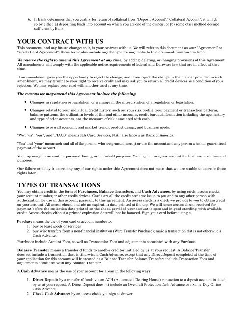 Credit Card Agreement You