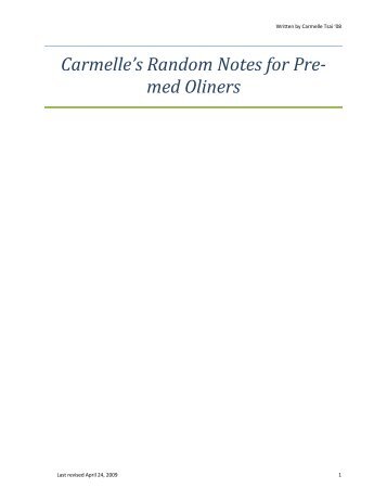 Carmelle's Random Notes for Pre- med Oliners - Olin College