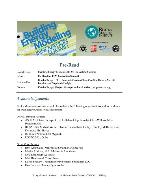 Pre Read Document Rocky Mountain Institute