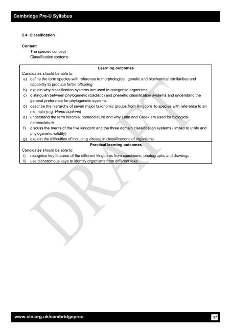 Cambridge Pre-U Syllabus - Cambridge International Examinations