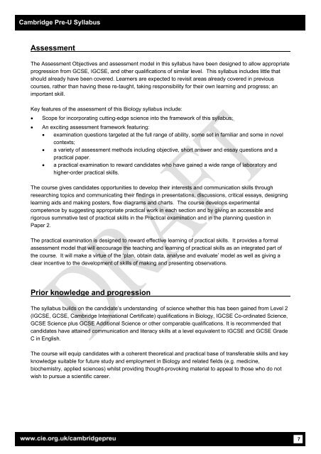 Cambridge Pre-U Syllabus - Cambridge International Examinations