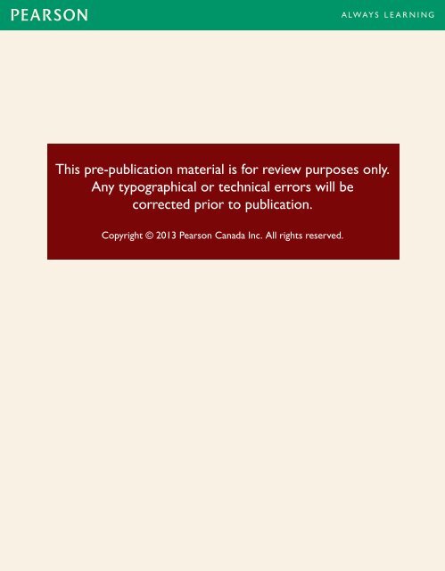 This pre-publication material is for review - Pearson Canada - Which Of The Following Materials Are Subject To Pre-publication Review