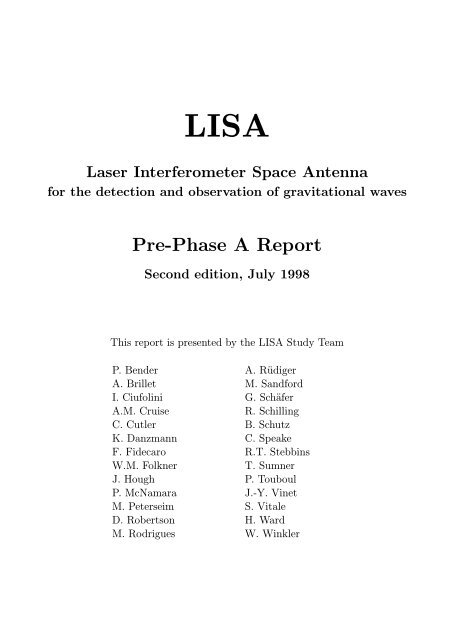 Pre-Phase A Report - Lisa - Nasa