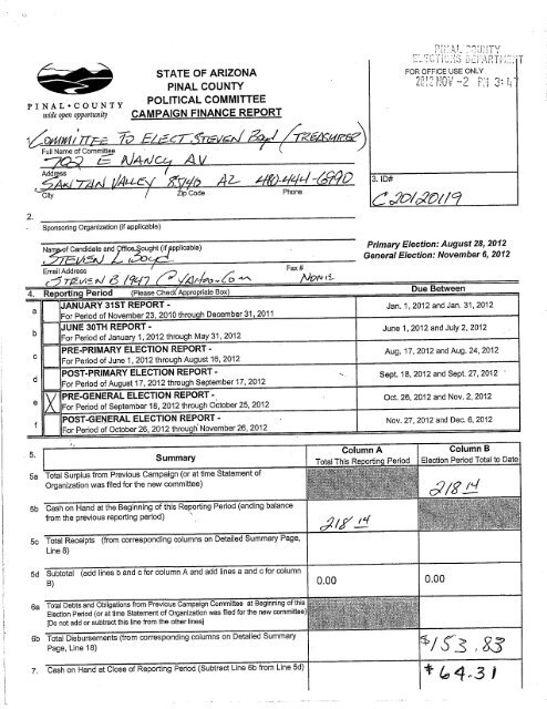 Stephen Boyles Pre-General Election Report - Pinal County