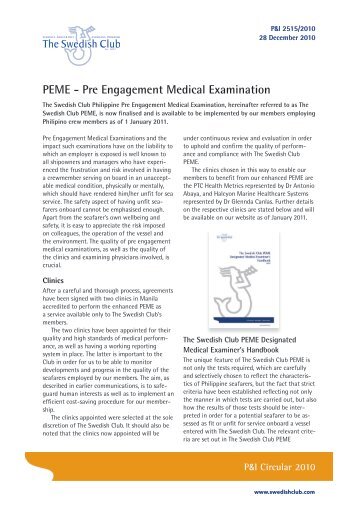 PEME - Pre Engagement Medical Examination - The Swedish Club