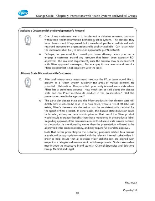 White Guide and Orange Guide Formatting Project - Pfizer