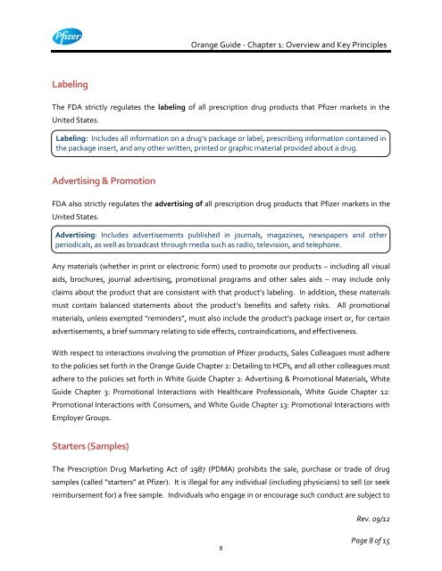 White Guide and Orange Guide Formatting Project - Pfizer