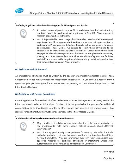 White Guide and Orange Guide Formatting Project - Pfizer