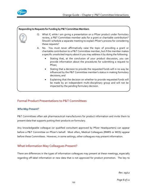 White Guide and Orange Guide Formatting Project - Pfizer