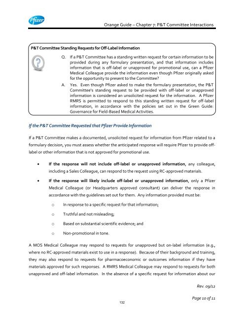 White Guide and Orange Guide Formatting Project - Pfizer