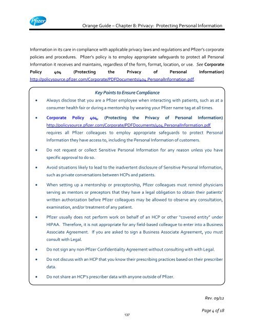 White Guide and Orange Guide Formatting Project - Pfizer