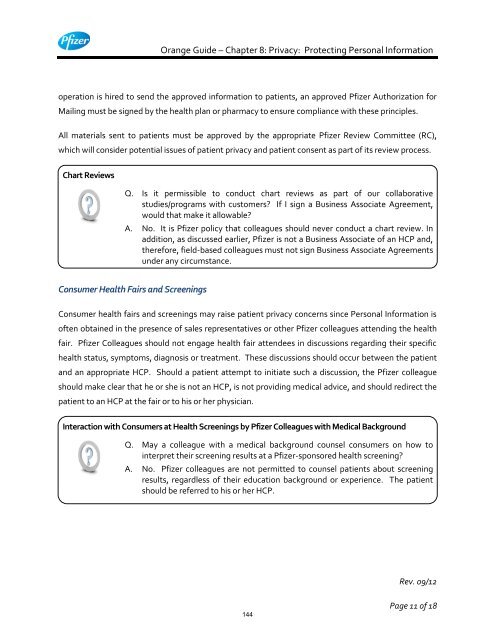 White Guide and Orange Guide Formatting Project - Pfizer