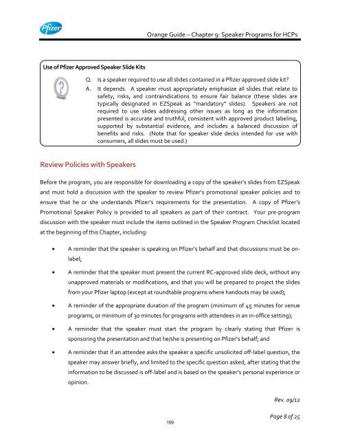 White Guide and Orange Guide Formatting Project - Pfizer