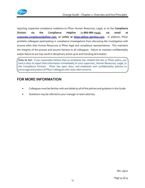 White Guide and Orange Guide Formatting Project - Pfizer