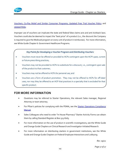 White Guide and Orange Guide Formatting Project - Pfizer