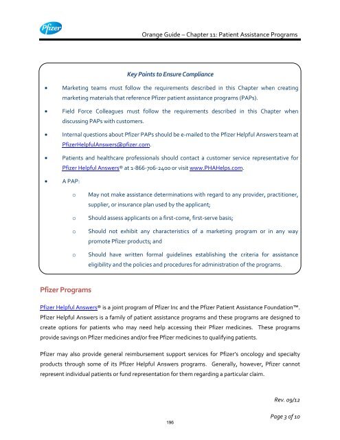 White Guide and Orange Guide Formatting Project - Pfizer