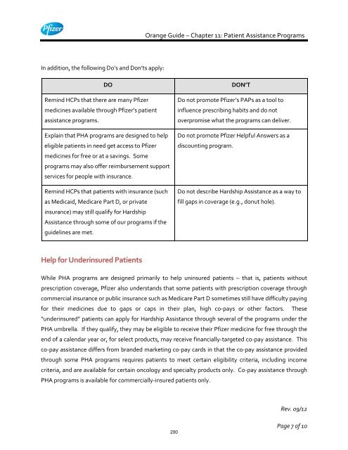 White Guide and Orange Guide Formatting Project - Pfizer