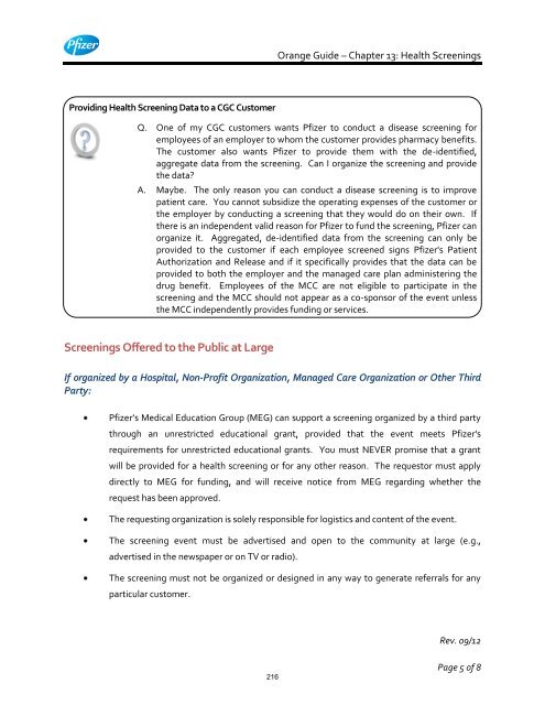 White Guide and Orange Guide Formatting Project - Pfizer