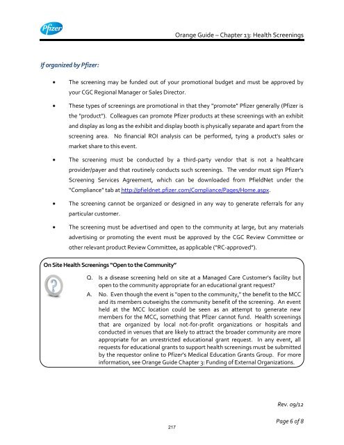 White Guide and Orange Guide Formatting Project - Pfizer