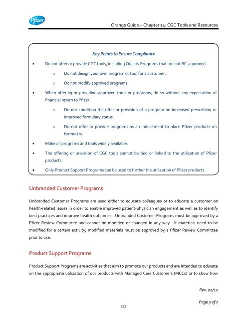 White Guide and Orange Guide Formatting Project - Pfizer