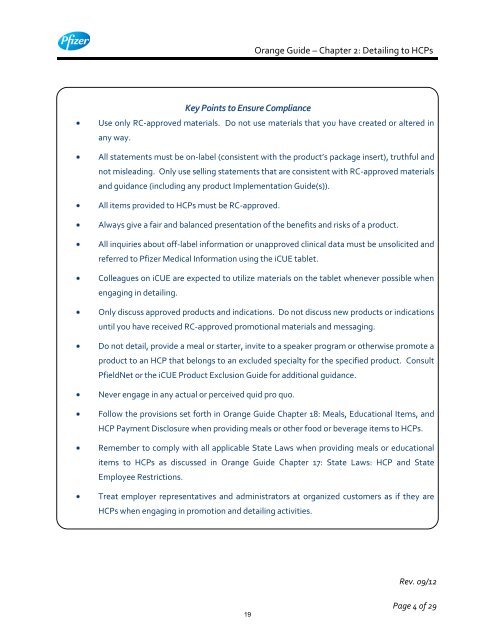 White Guide and Orange Guide Formatting Project - Pfizer