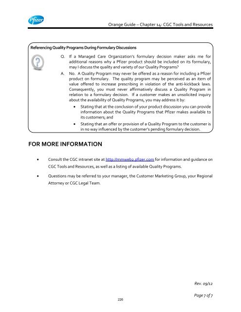 White Guide and Orange Guide Formatting Project - Pfizer