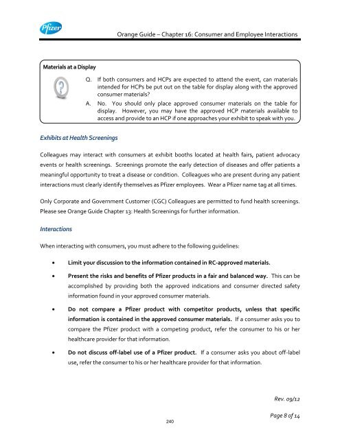 White Guide and Orange Guide Formatting Project - Pfizer