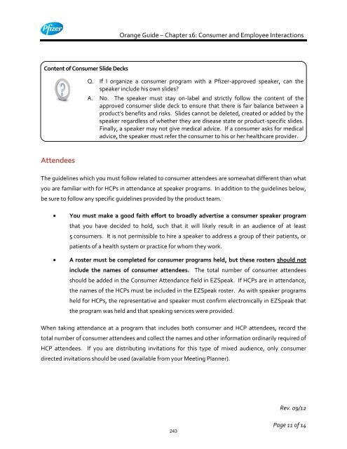 White Guide and Orange Guide Formatting Project - Pfizer