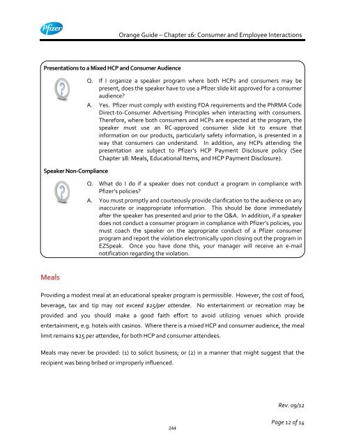 White Guide and Orange Guide Formatting Project - Pfizer