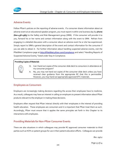 White Guide and Orange Guide Formatting Project - Pfizer