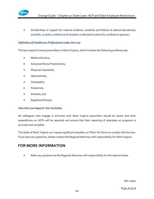 White Guide and Orange Guide Formatting Project - Pfizer