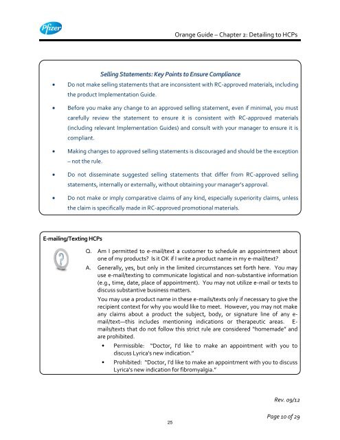 White Guide and Orange Guide Formatting Project - Pfizer