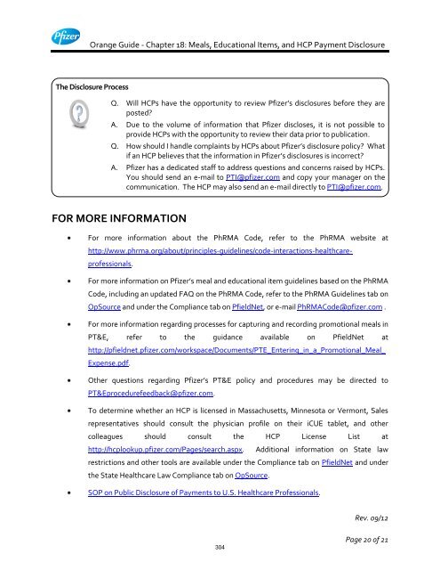 White Guide and Orange Guide Formatting Project - Pfizer